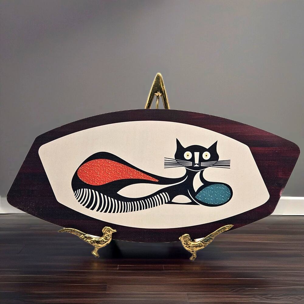 Vintage Atomic Cat Wall Art MCM Plaque